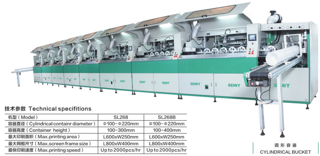 600*250mm 2000pcs/Hr Multicolor Screen Printing Machine Untuk Ember Silinder